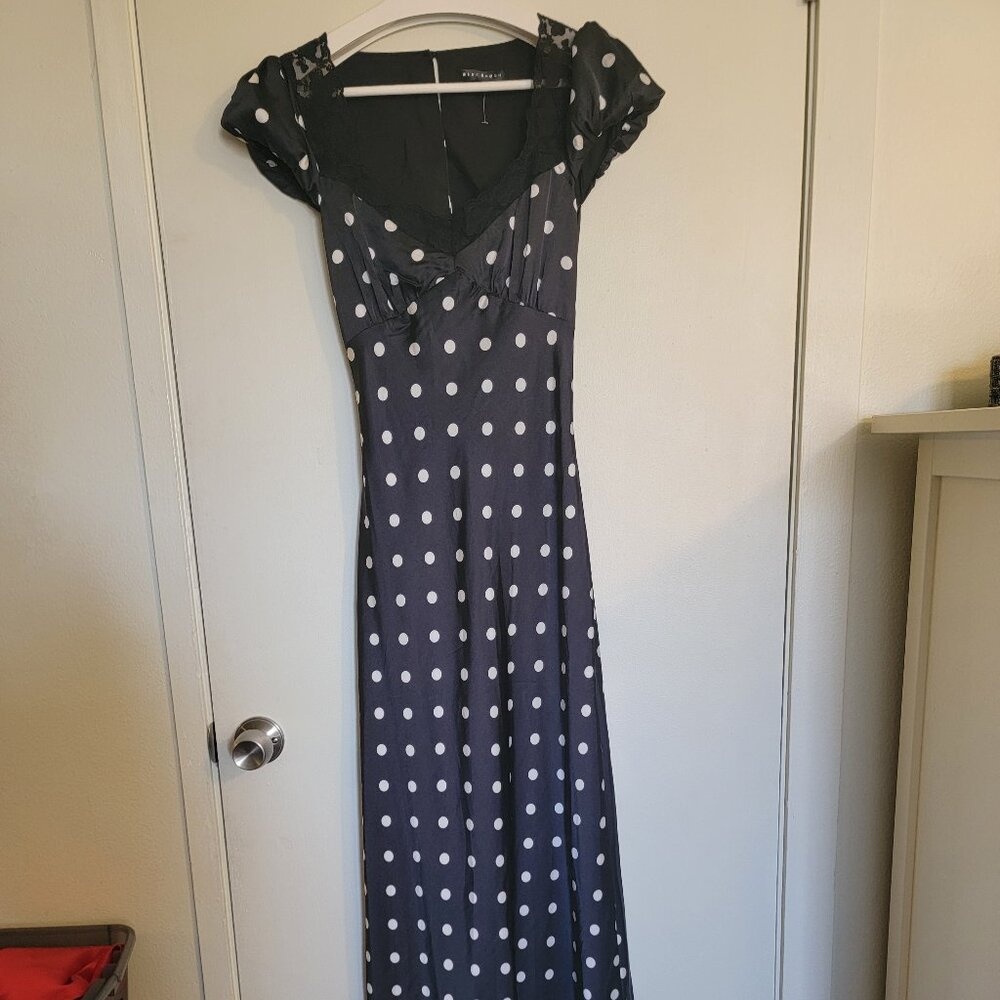 Blue Blush White and Black Polka Dot Maxi Dress